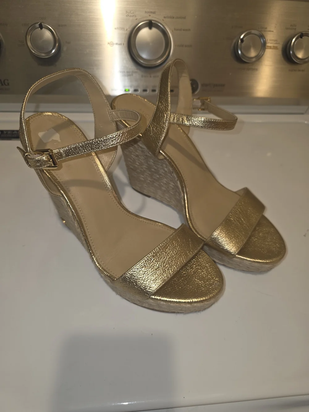 Michael Kors Gold Metallic Espadrille Wedge Sandals